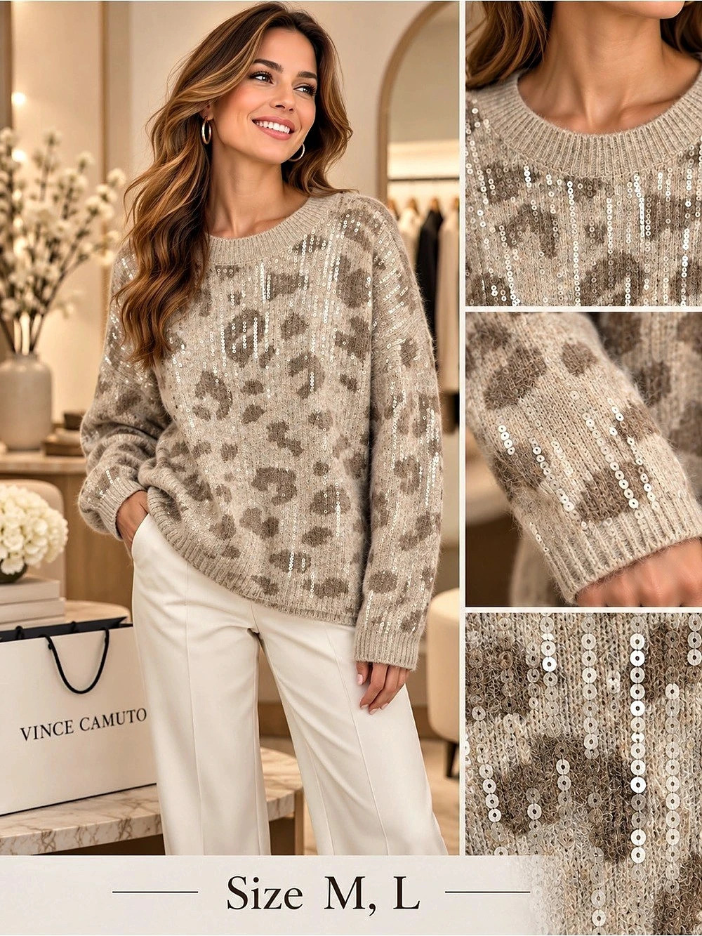 Vince Camuto Leopard Sequin Sweater Animal Print Sweater
